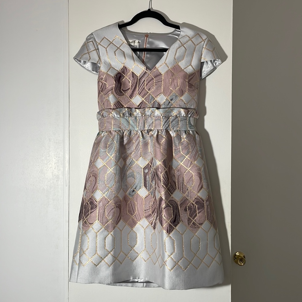 Ted Baker geometric dress, purple and gold